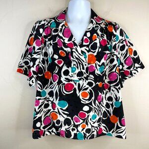 Vintage Frayne Womens Art To Wear Polka Dot Top Size XL Vibrant Satin Blouse